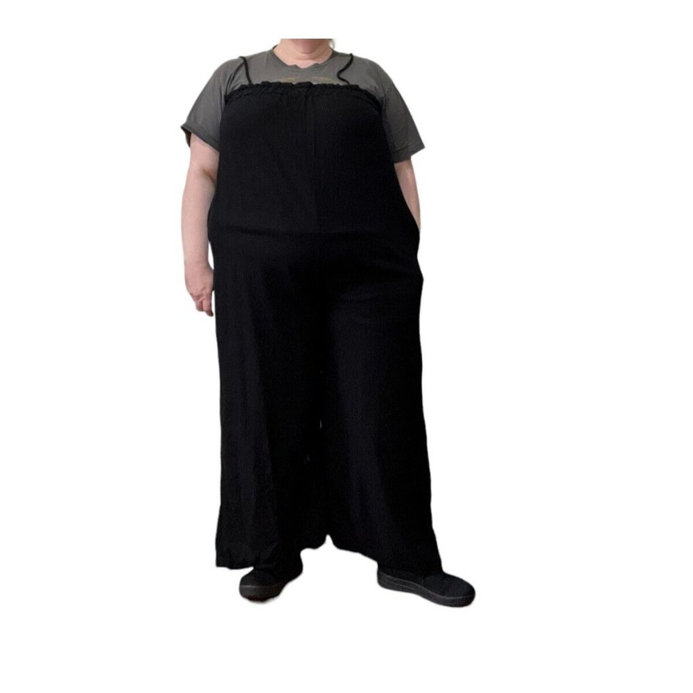 Flawless L Large Oversized Black Viscose Linen Blend Adjustable Straps Lagenlook